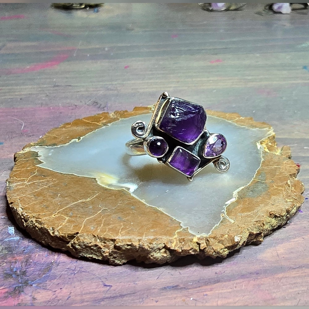 Amethyst Silver Ring Size 8.5